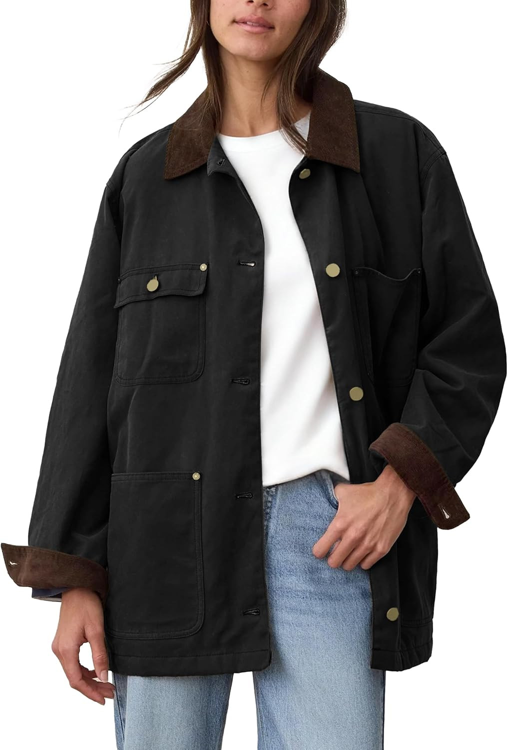 Womens Utility Barn Jackets Oversized Vintage Corduroy Collar Coat | Amazon (US)