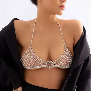 Rhinestone Bra Body Chain 1pc - 1333 - Silver - One Size | YesStyle Global