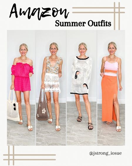 Amazon Summer Looks to wear on vaca, to the pool or beach or date night. Pink matching set has elastic waist bands, material is lightweight. Floral one piece has tummy control, removable padding and lined. Wear with crochet skirt or dress. 2 piece skirt set is stretchy and thick, top has adjustable straps. 

#LTKstyletip #LTKfindsunder50