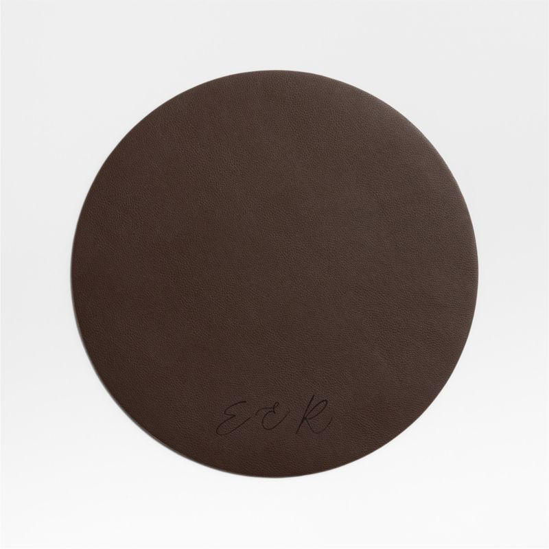 Rizzo Textured Easy Care Faux Leather Deep Brown Round Placemat | Crate & Barrel | Crate & Barrel