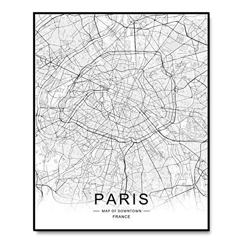 Paris City Downtown Map Wall Art Paris Street Map Print Paris Map Decor City Road Art Black and W... | Amazon (US)