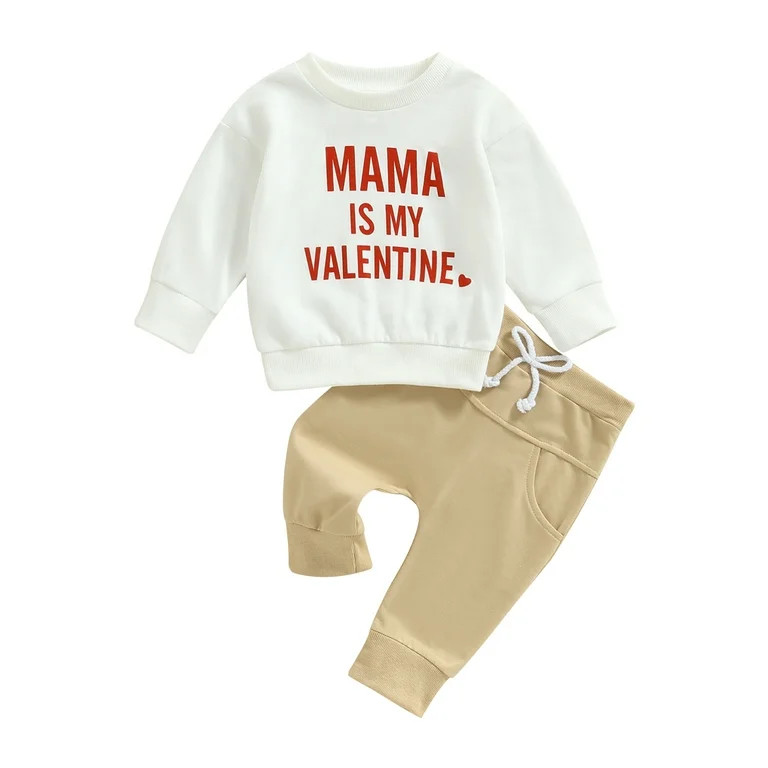 jaweiwi Valentine's Day Boys 2pcs Outfits Set Letter Print Toddler Long Sleeve Sweatshirt and Ela... | Walmart (US)