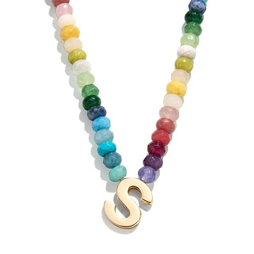 BaubleBar Multi-Color Semi-Precious Block Initial Necklace for Women - Colorful Personalized Necklaces, Custom Pendant Necklace w/Natural Gemstones, Beaded Necklace, Fashion Jewelry - Multi -S | Amazon (US)