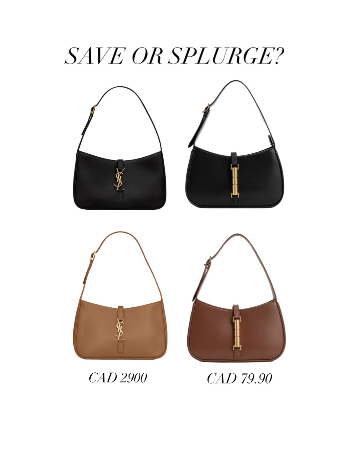 Save or Splurge?? 
Linked the alternatives on my IG stories as I am unable to link it here.
IG: @Virindademblamalik

#LTKitbag #LTKunder100 #LTKFind