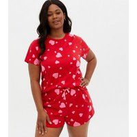 Curves Red Heart Soft Touch Matching Family Pyjama Set New Look | New Look (UK)