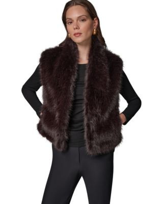 Donna Karan New York Womens Faux Fur Sleeveless Lined Vest Jacket | Macy's