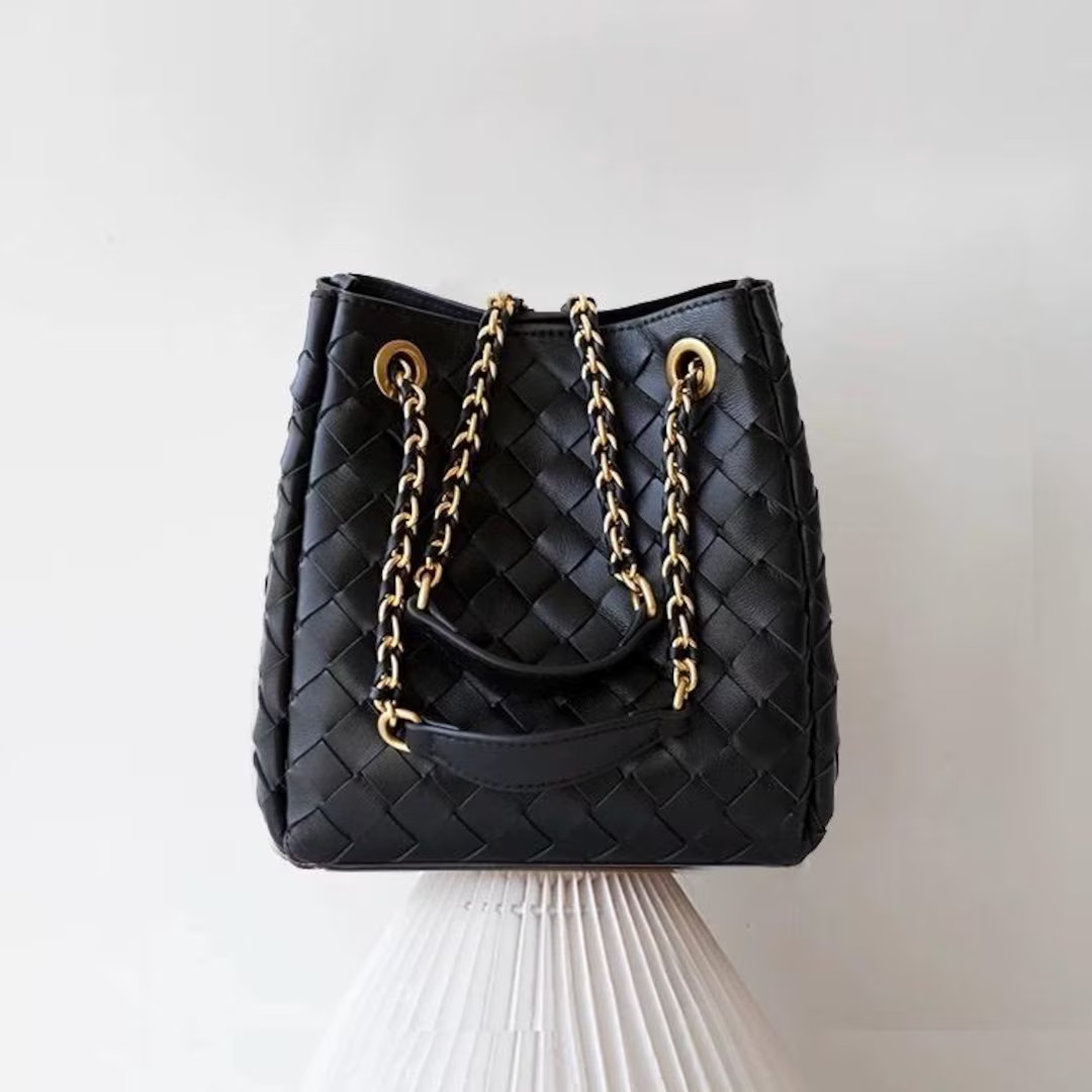 Lambskin Leather Handwoven Mini Shoulder Bag City Bag With Gold Chain Strap - Etsy | Etsy (US)