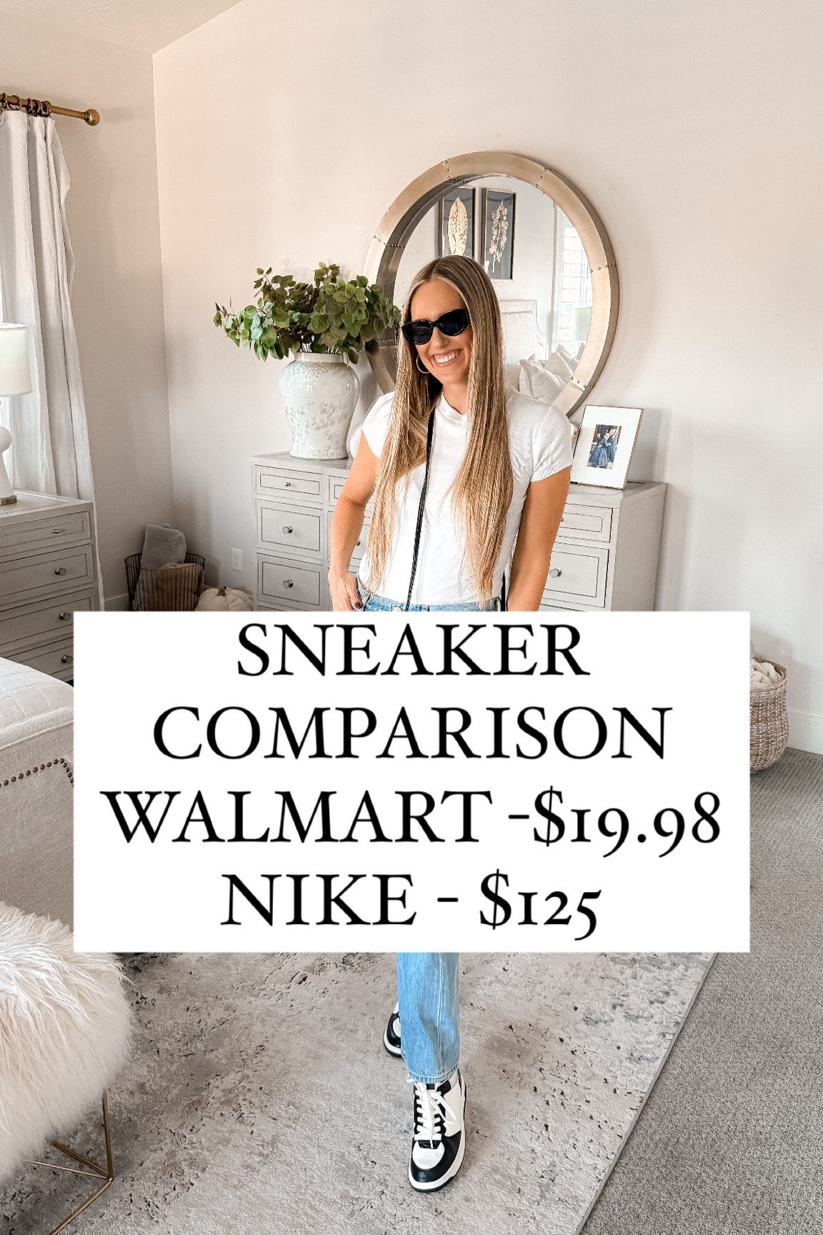 Comparing Walmart's $19.98 sneaker and Nike's $125 Air Jordans: what's the difference? Which version is your favorite? I actually love them both and I will help you decide which one is best for you! Either way, they are the PERFECT neutral shoe that will go with ANYTHING! 

Both pairs of sneakers run true to size!

You do NOT need to spend a lot of money to look and feel INCREDIBLE! I’m here to help the budget conscious get the luxury lifestyle.

Fall Fashion / Fall Outfit / Walmart Fashion / Affordable / Budget / Women's Classic Outfit / Classic Style / Elevated Style / Workwear / Lookalikes / White Sneakers / White Shoes / Everyday Shoes / Casual Outfit / Dress Up or Down / Teacher Outfit / Teacher Shoes

#LTKFindsUnder50 #LTKOver40 #LTKStyleTip