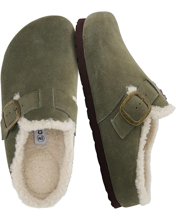 CUSHIONAIRE Haven Genuine Leather Clogs for Women – Faux Fur Lined Slip-On Womens Shoes with Co... | Amazon (US)