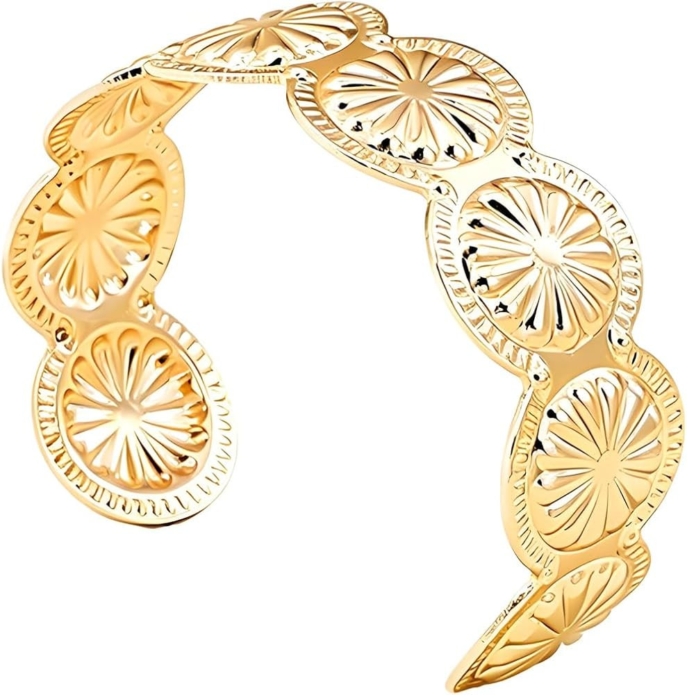 MALOYANVE Western Cuff Bracelet for Women Vintage Silver Gold Bronze Concho Sunburst Engraved Ope... | Amazon (US)
