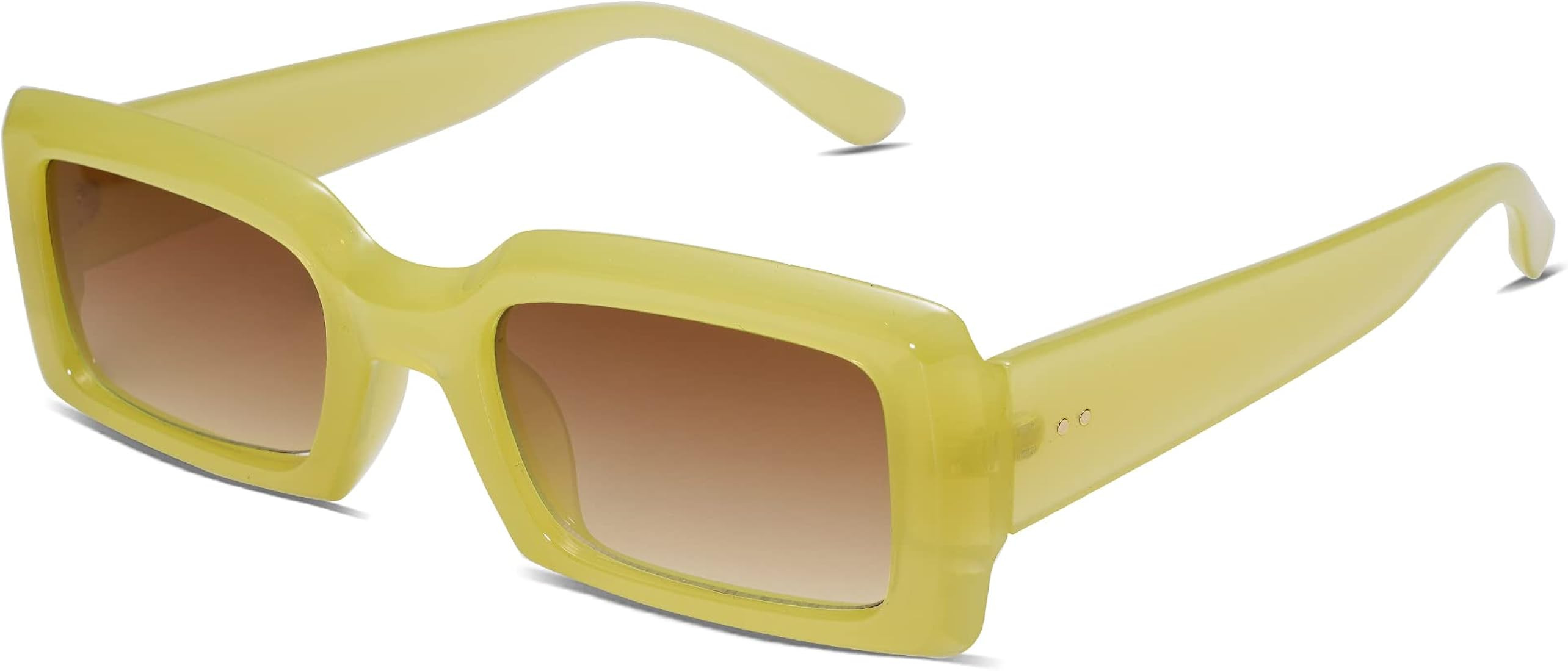 Allarallvr Trendy Rectangle Sunglasses for Women Men Vintage 90's Square Shades Thick Frame Nude ... | Amazon (US)