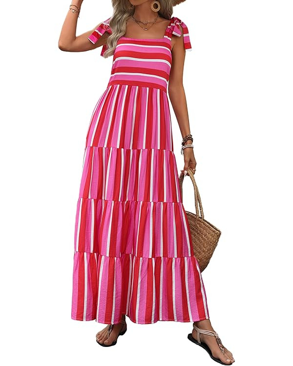 PRETTYGARDEN Women Dresses 2025 Summer Floral Sleeveless Maxi Dress Casual Spaghetti Strap Tiered... | Amazon (US)
