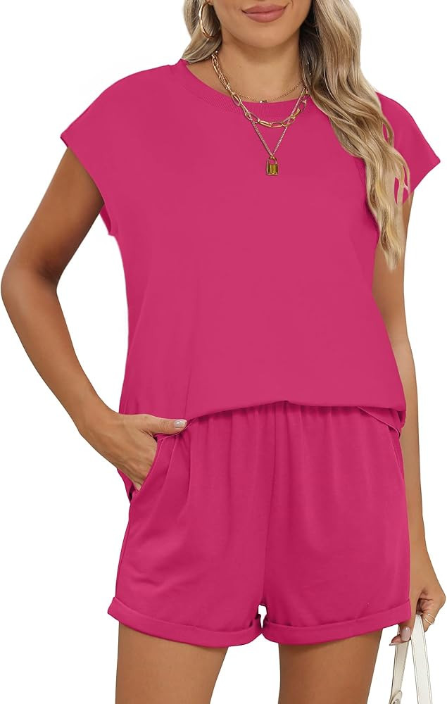 RUBZOOF 2 Piece Outfits for Women Lightweight Matching Lounge Sets Cap Sleeve Top and Elastic Wai... | Amazon (US)
