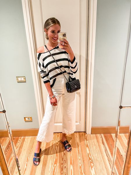 Striped sweater / white pants / vacation outfit / wide leg pants

Small in the sweater, 4 in the pants (size up one), 7 in the sandals


#LTKtravel #LTKstyletip #LTKunder100
