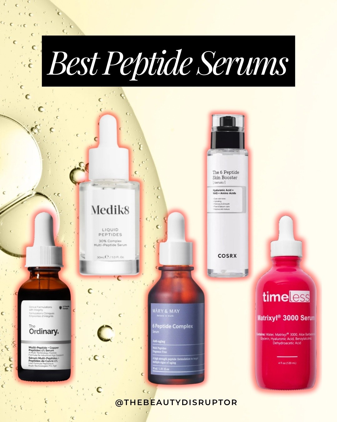 Ageless skin starts with the right serum. 🧴✨

Get smoother, tighter and firmer skin with a peptide serum. This anti-aging miracle cure boosts collagen production and slows down the visible signs of aging. 

Here are the top 5 best peptide serums for youthful, glowing skin that come highly recommended:

1. COSRX The 6 Peptide Skin Booster
2. Timeless Matrixyl 3000 Serum
3. Mary & May 6 Peptide Complex
4. Medik8 Let quid Peptides
5. The Ordinary Multi-Peptide + Copper Peptides 1%


#skincare #peptideserums #antiaging #glowingskin #serum #peptides #SkincareRoutine


#LTKselfcare #LTKOver40 #LTKBeauty