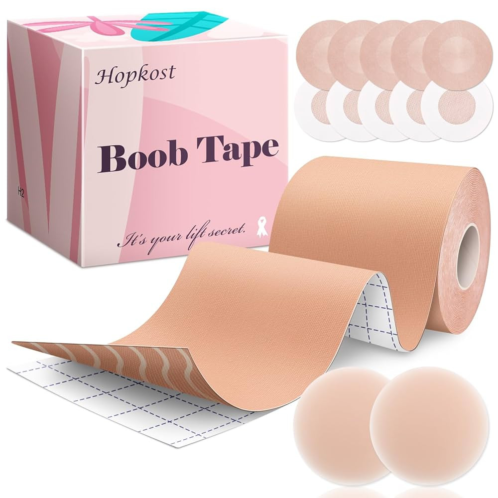 Boob Tape Breast Lift Tape for Large Breasts with 2 Pcs Nipple Covers Invisible Boobtape for A-G ... | Amazon (US)