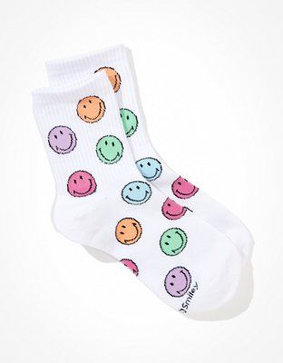 AE Colorful Smiley® '90s Crew Sock | American Eagle Outfitters (US & CA)