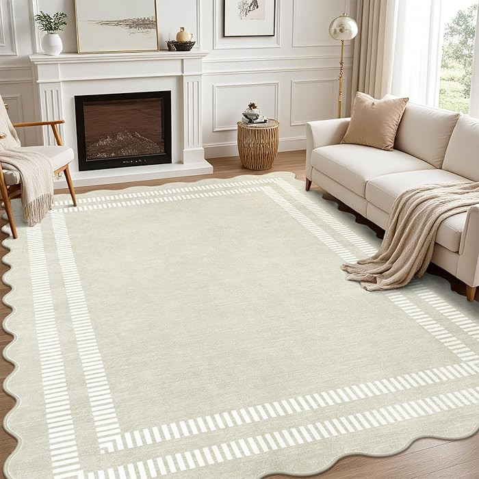 Washable 8x10 Area Rugs for Living Room, Solid Ivory Large Bedroom Rug Non-Slip Dining Room Rugs,... | Amazon (US)