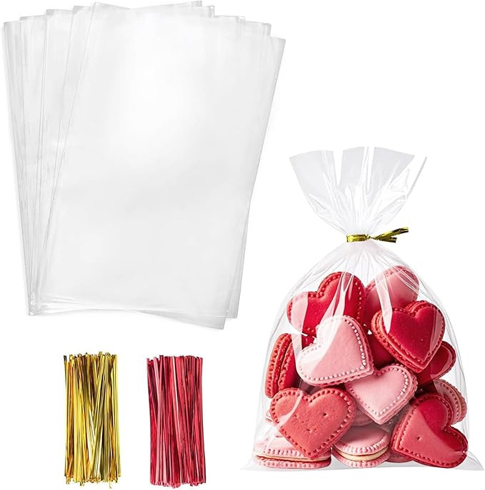 Morepack Cello Cellophane Treat Bags,200 PCS Clear Pastic Gift Bags with Twist Ties,Party Favor B... | Amazon (US)