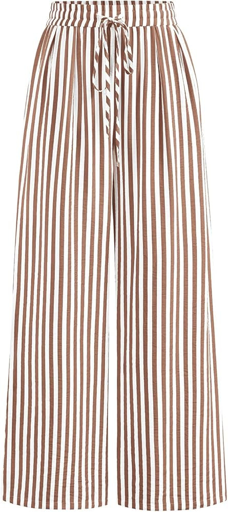 PRETTYGARDEN Womens Pants Elastic Waist Floral Lightweight Palazzo Pants for Women Casual Lounge ... | Amazon (US)