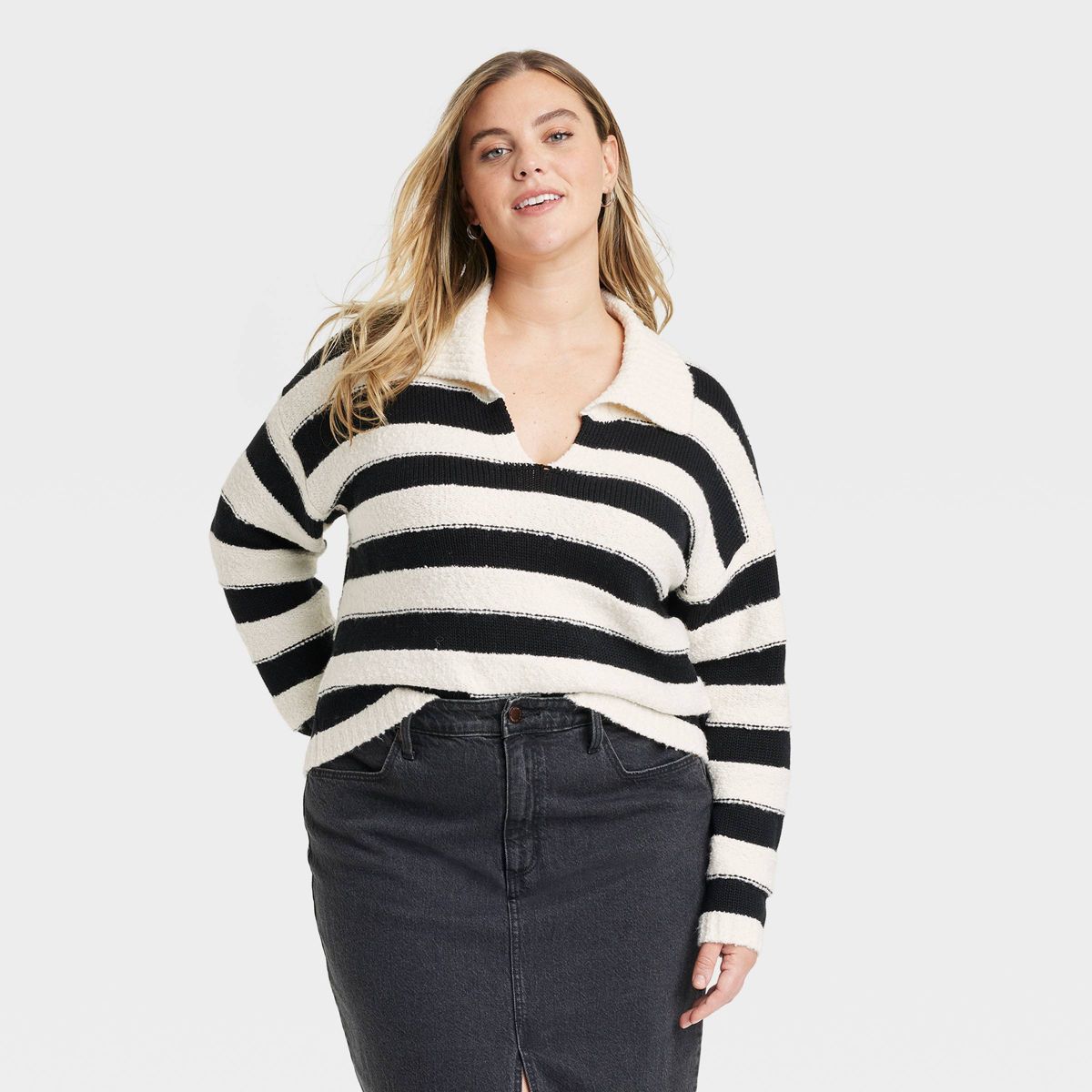 Women's Open Work Pullover Sweater - Universal Thread™ White/Black Striped | Target