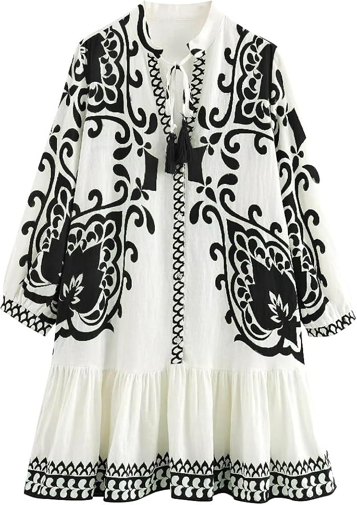 Melliflo Women's Bohemian Dress Casual Vacation Long Sleeve V Neck Dresses Summer Spring Floral P... | Amazon (US)