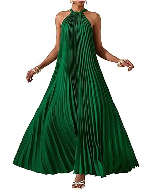 OYOANGLE Women's Summer Maxi Dress Wedding Guest Party Sleeveless Pleated Long Flowy Beach Vacati... | Amazon (US)