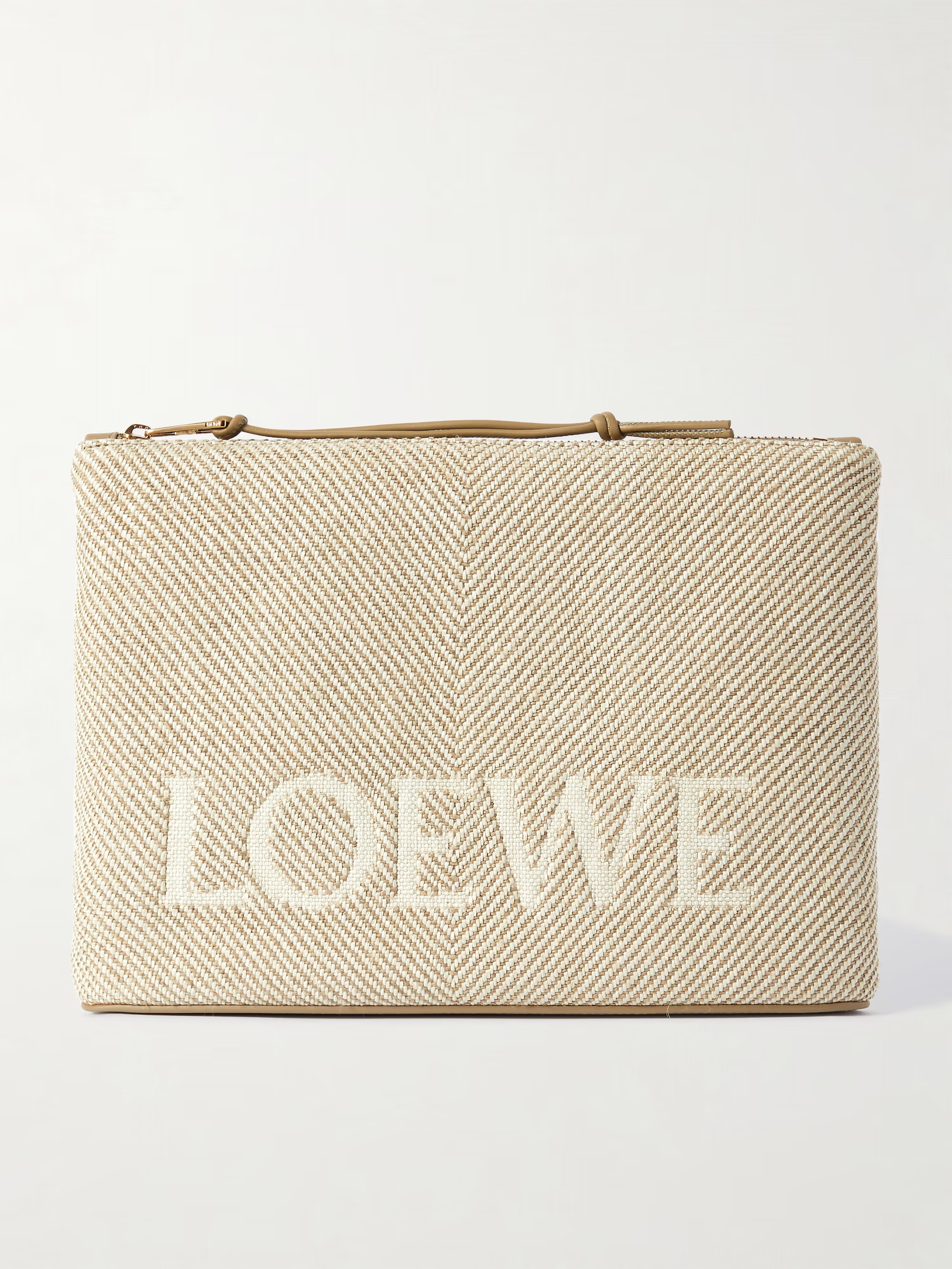 Oblong leather-trimmed canvas-jacquard pouch | NET-A-PORTER (UK & EU)