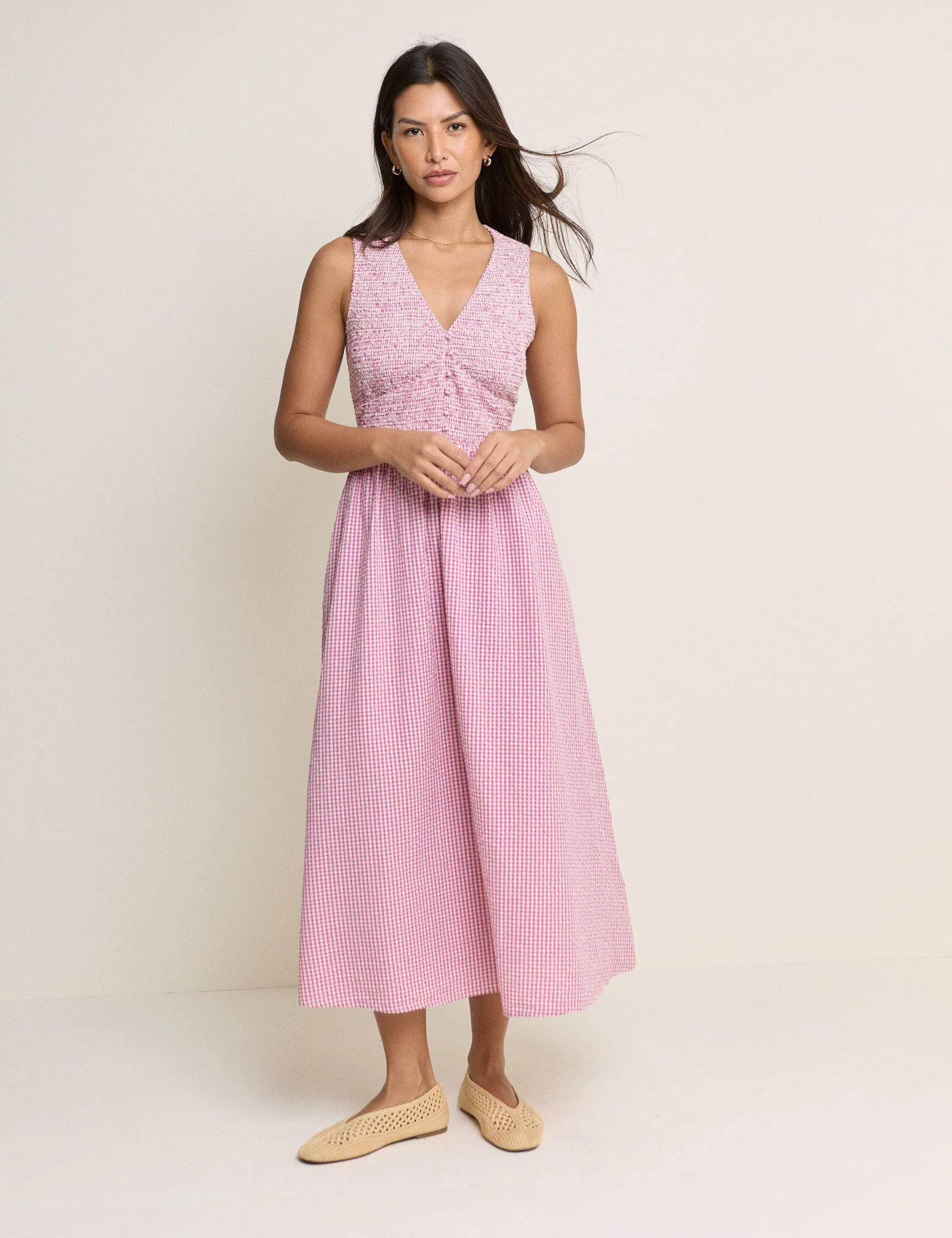 Pink Gingham Sleeveless Eliza Midi Dress | Nobody's Child