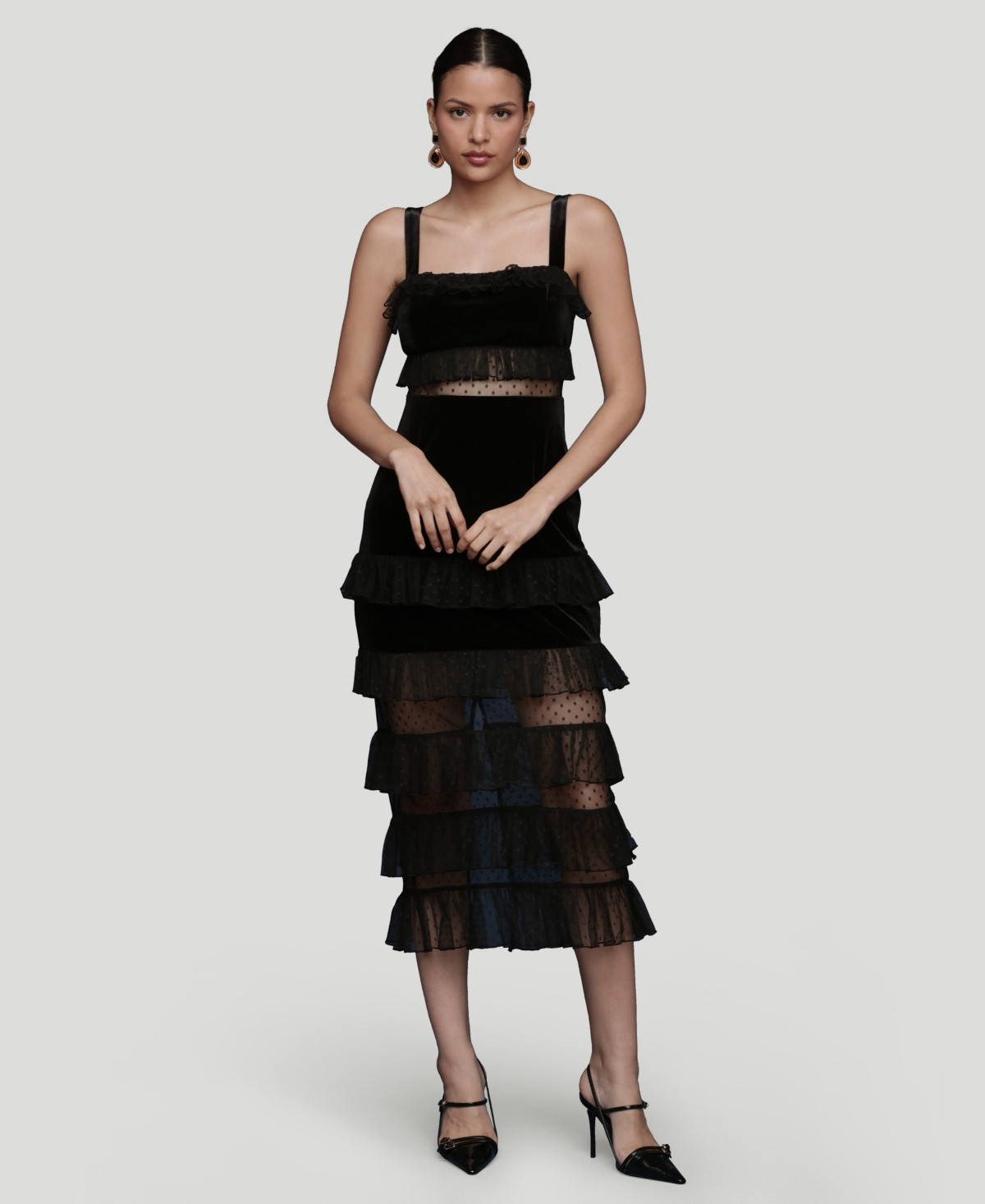 Avec Les Filles Women's Tiered Square Neck Midi Dress - Black | Macy's