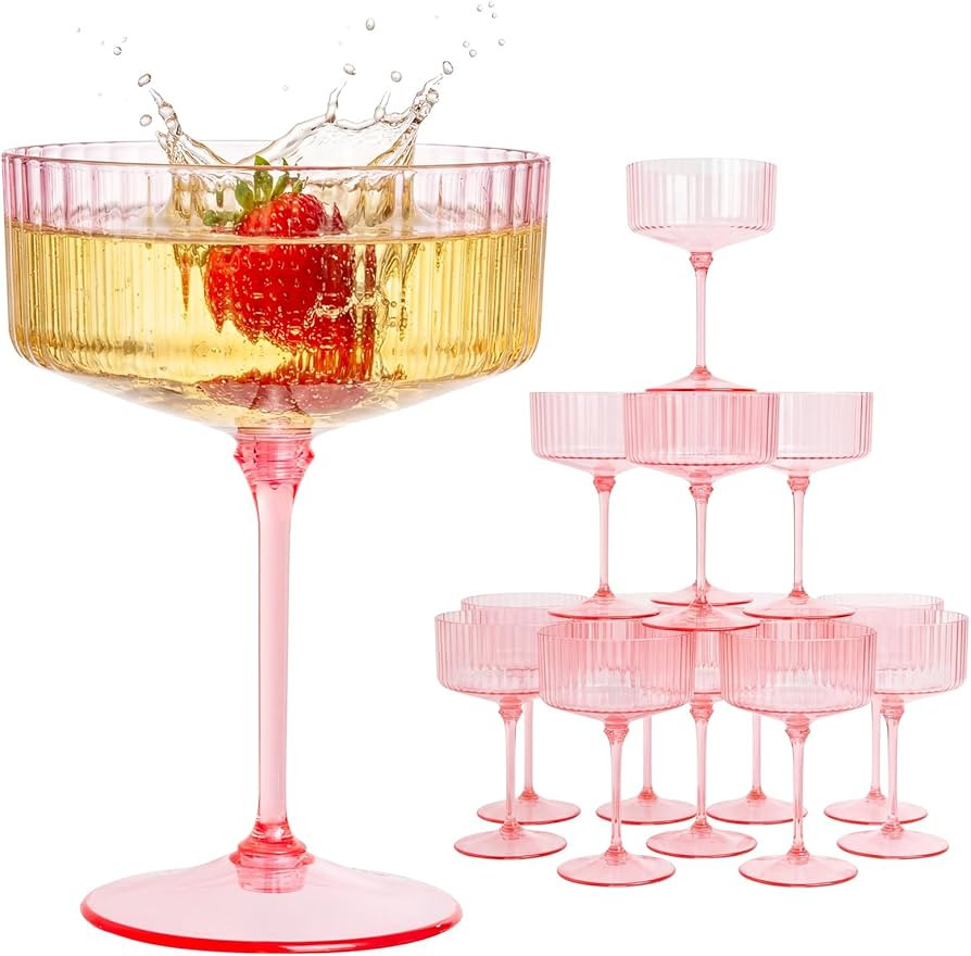 LIYH 20pcs Pink Martini Glasses 10 Oz Martini Glasses Plastic Disposable Pink Coupe Glasses Plast... | Amazon (US)