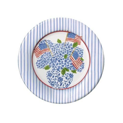 Caspari Flags and Hydrangeas Paper Salad & Dessert Plates, 8 Per Package | Amazon (US)