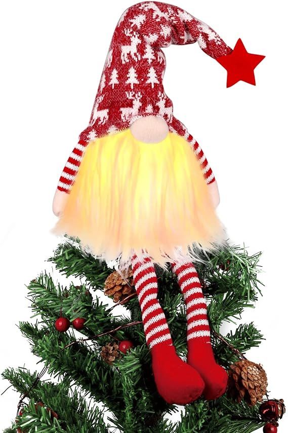 Christmas Tree Topper with Lights,Gnome Tree Topper Lighted Christmas Tree Topper 24 Inch Gnomes ... | Amazon (US)