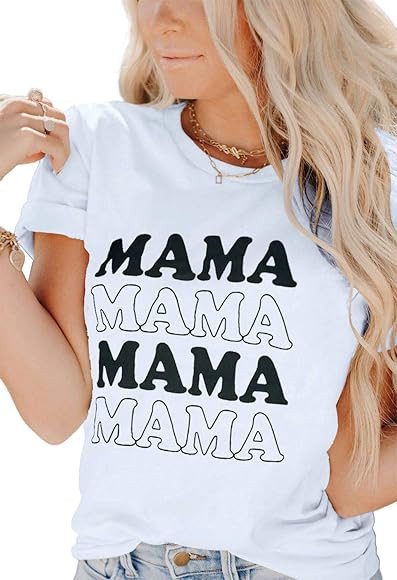 LACOZY Women Summer Graphic Tees Short Sleeve Mama Letter Printed Crew Neck T-Shirt Tops Blouses | Amazon (US)