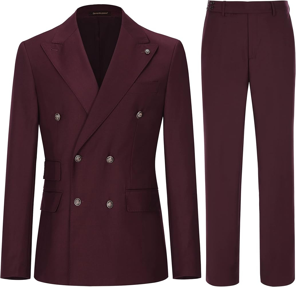 Men's Slim Fit 2 Piece Suit Double Breasted Business Wedding Prom Suits Blazer Tuxedo & Trousers | Amazon (CA)