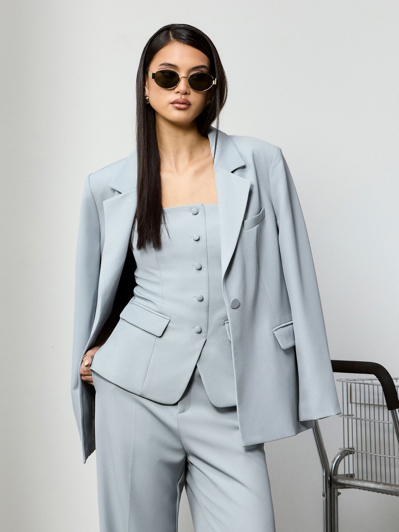 Woven Notched Collar Oversized Blazer For Work | Cider
