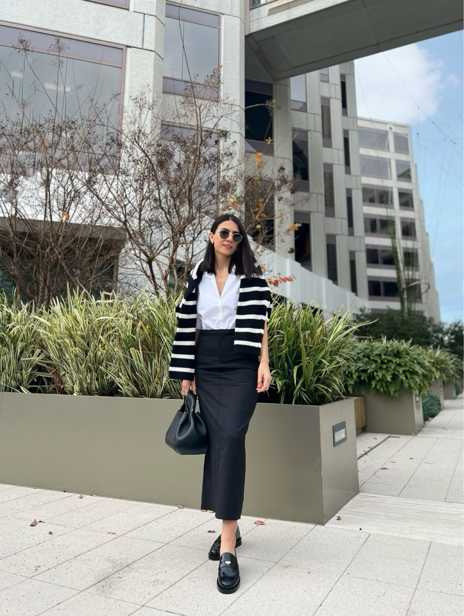 Casual outfit | Pinterest inspired | black outfit | black and white outfit | loafers | affordable fashion | spring outfit | transitional clothing | maxi skirt| 

#LTKworkwear #LTKstyletip #LTKSpringSale