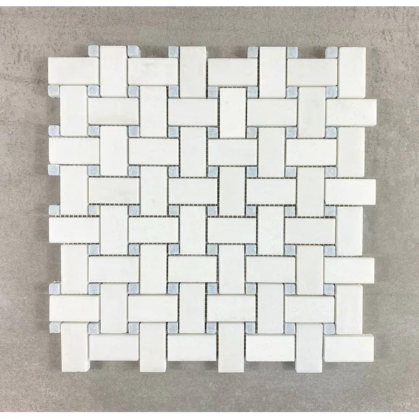 Thassos White with Blue Celeste 1 x 2 Basketweave Marble Mosaic Tiles - Case (10 Sheets) - Bed Ba... | Bed Bath & Beyond