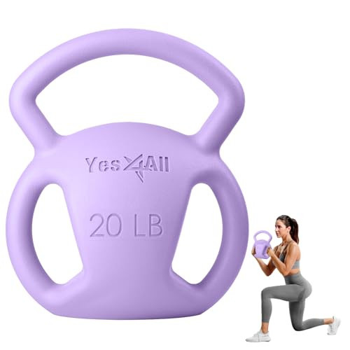 Yes4All Kettlebell, 5-25lb Strength Training Kettlebells for Women, Wide Multi-grip Textured Handle for Home Gym Exercises & Full Body Workout (20lbs - Purple) | Amazon (US)