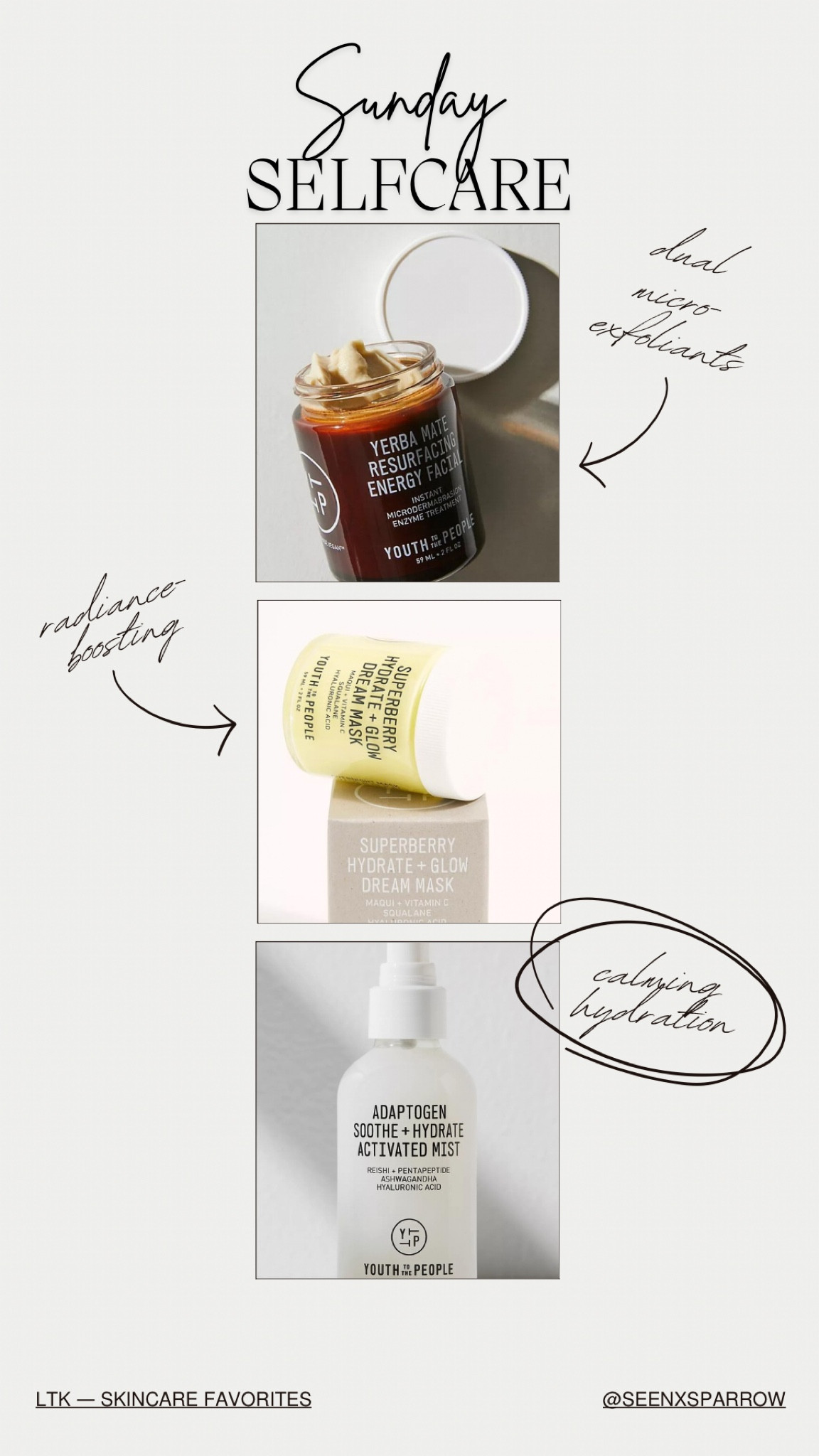 SUNDAY SELF CARE— essentials for glowing skin: exfoliate, hydrate + boost radiance with Youth to the People favorites!

#LTKBeauty #LTKFindsUnder100 #LTKFindsUnder50