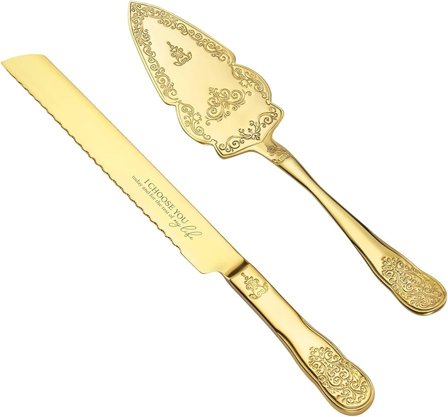 AW BRIDAL Gold Wedding Cake Knife And Server Set, Vintage Cake Cutting Set for Wedding, Personali... | Amazon (US)