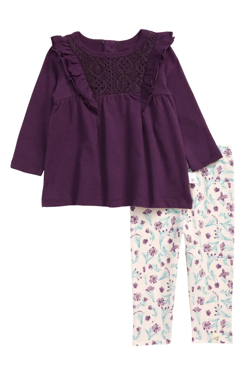 Crochet Organic Cotton Tunic & Floral Leggings Set | Nordstrom