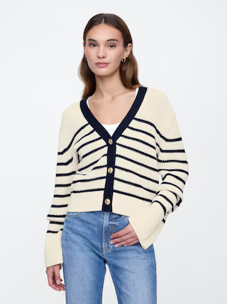 Relaxed Stripe V-Neck Cardigan | Gap Factory