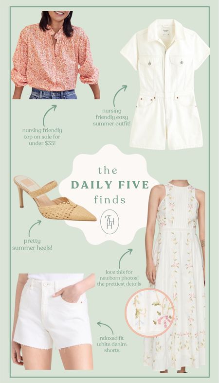 4/16 daily 5 finds! 🤍

Nursing friendly fashion, newborn photo dress, white denim shorts under $90, summer heels, & more! 

#LTKfindsunder100 #LTKbump #LTKSeasonal