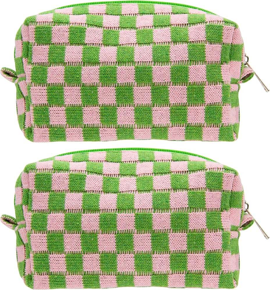 PAZIMIIK 2PCS Checkered Makeup Bag for Purse Portable Zipper Make Up Pouch Small Cosmetic Case fo... | Amazon (US)
