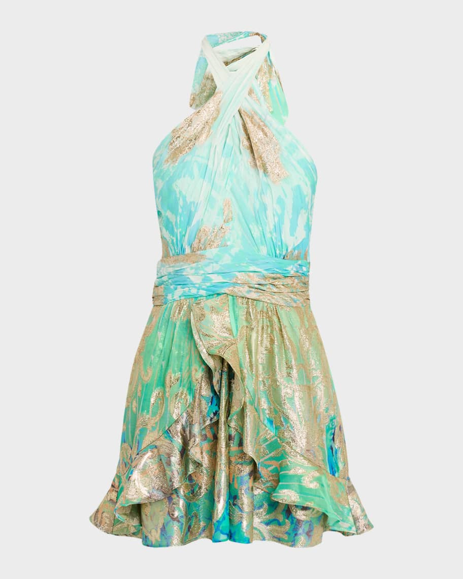 Reuben Metallic Jacquard Halter Mini Dress | Neiman Marcus