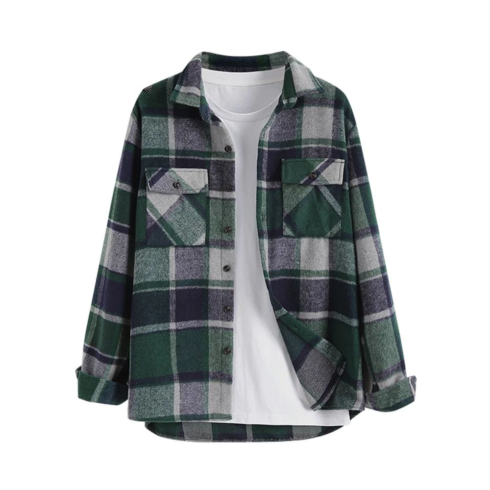 ZAFUL Plaid Pattern Pocket Patch Shacket Deep Green M | Walmart (US)