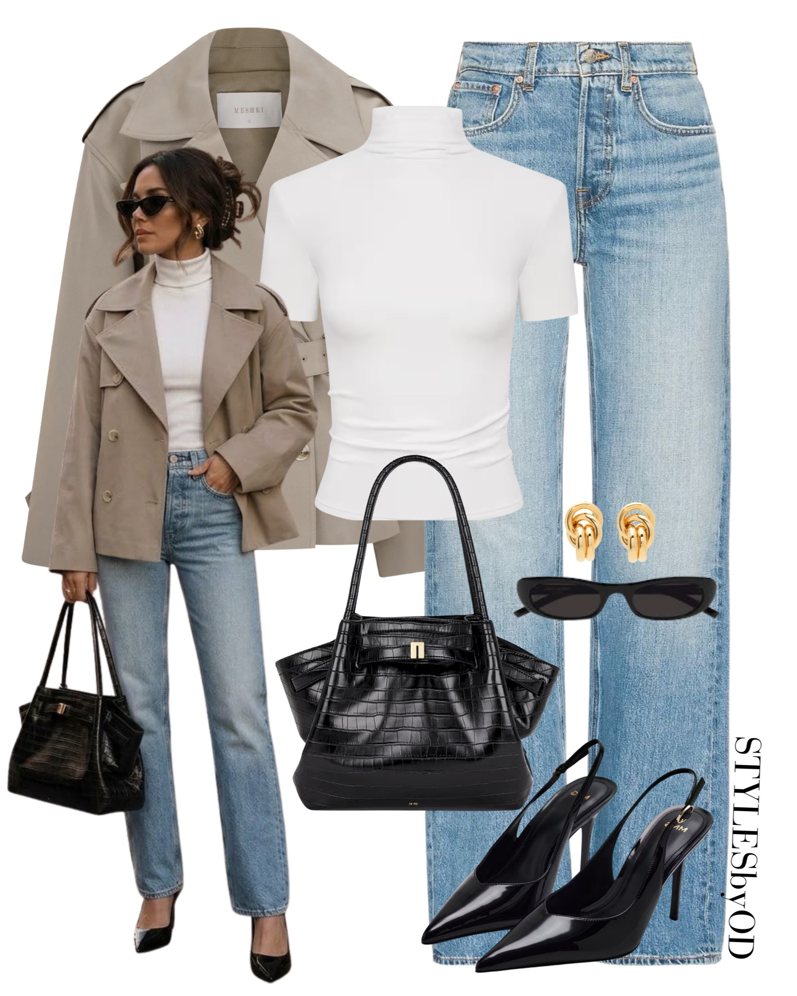 Casual Chic Everyday Outfit✨🖤 

Minimal, classic, and always put-together. A cropped trench paired with crisp neutrals, light denim, and glossy black accents is timeless style at its best🙌🏼 

Perfect for work, coffee dates or daily meet-ups in the city🍂

#LTKfashion #LTKitbag #LTKstyletip #LTKeveryday #LTKseasonal 

Neutral cropped trench coat, daily fall outfit for women over 50, light washed straight leg jeans styling, capsule wardrobe staples

#LTKFashionMonth #LTKautumn #LTKworkwear