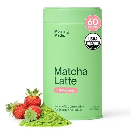 Morning Made Strawberry Flavoured Ceremonial Grade Matcha Powder | 8.46 oz (240g) Resealable Tin | 60 Servings | Premium Japanese Green Tea | Sweetened with Organic Sugar | Rich in Antioxidants & Energy Boosting | Amazon (US)