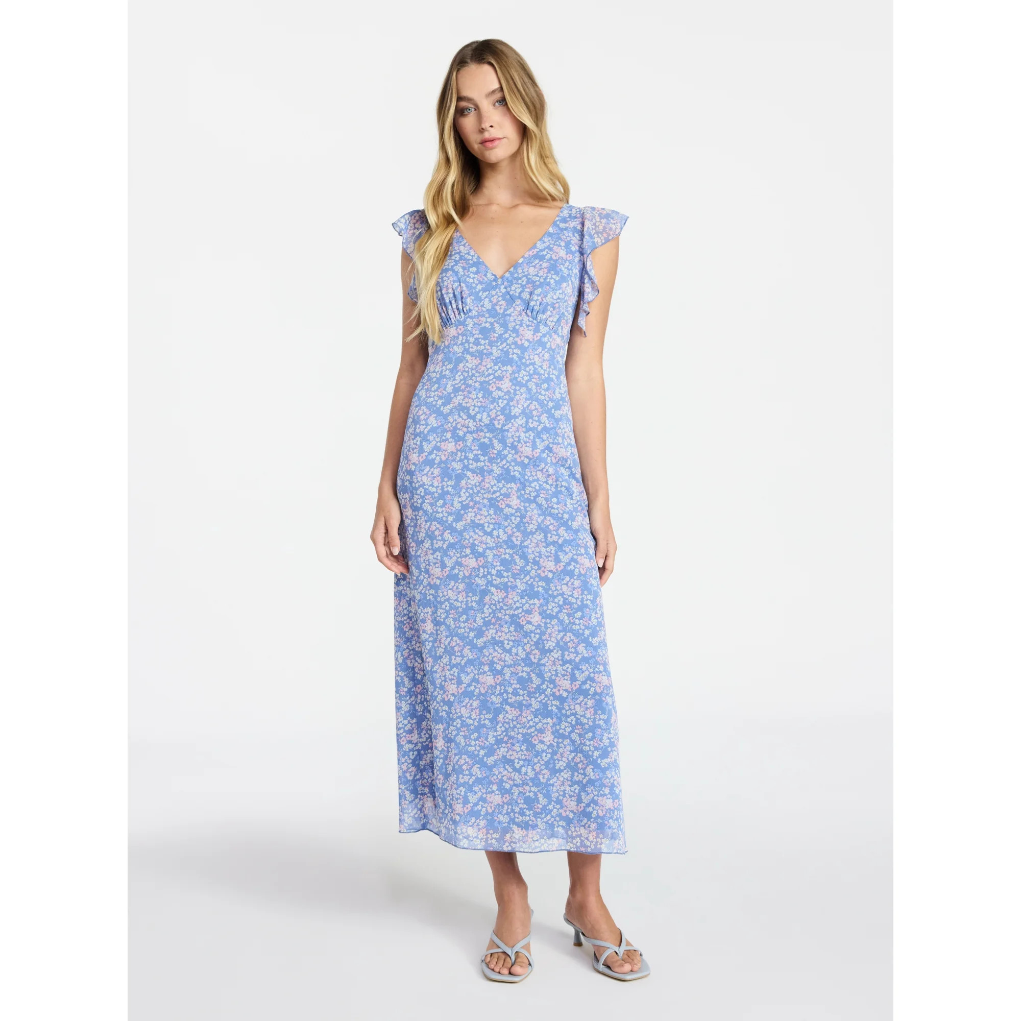 No Boundaries Flutter Sleeve Midi Dress, Women's XXS-XXL | Walmart (US)